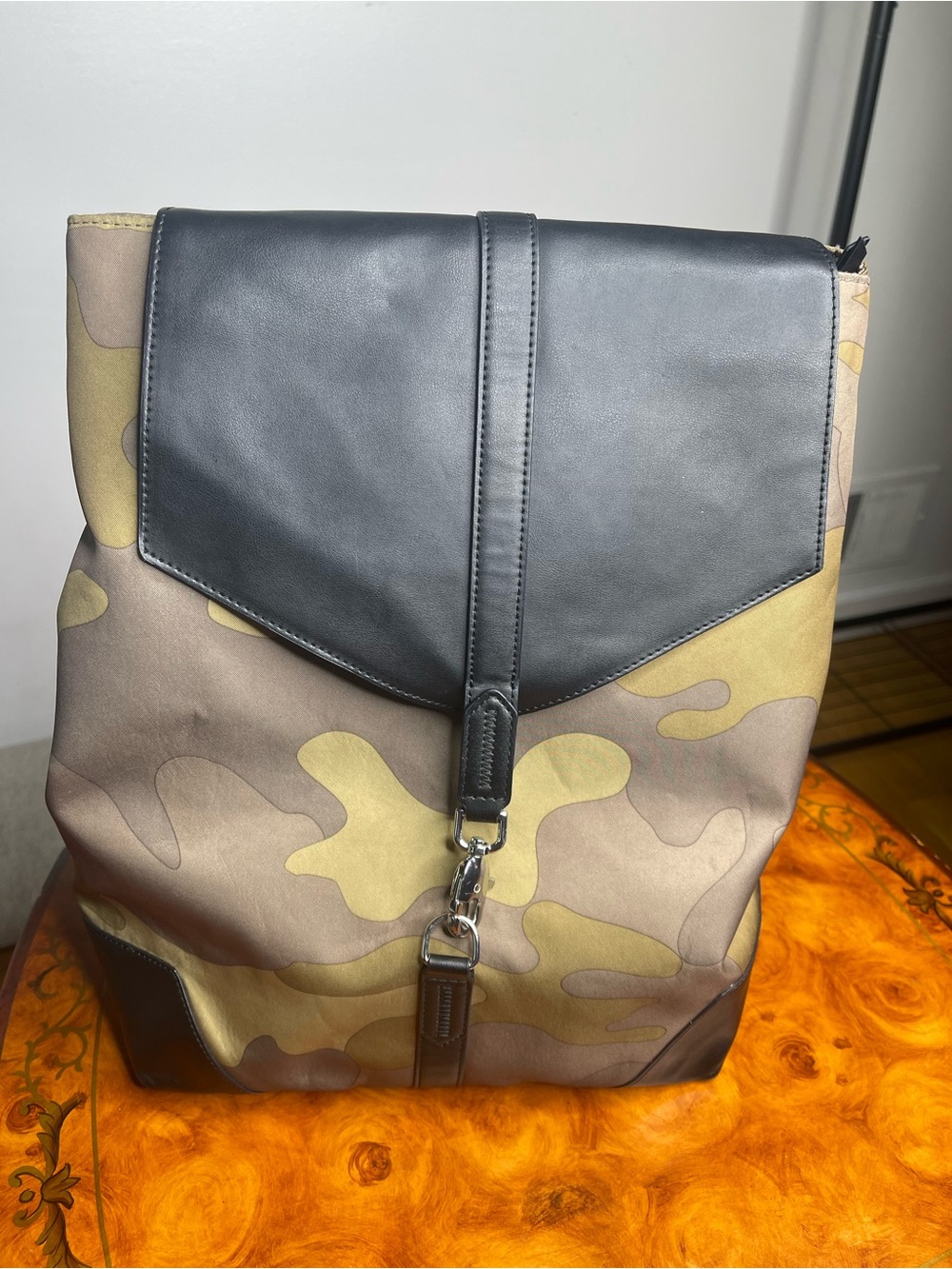 Stella & Dot Men's Camo Backpack with Black Leather Flap